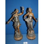 Two cast metal figures of fairies 'Libellule par Aug Moreau' and 'Messagere par Aug Moreau', a/f,