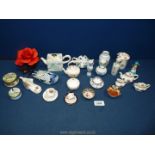 A quantity of miniature china items including Royal Crown Derby teapot, oriental style vases,