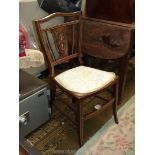 An elegant Mahogany side Chair having light-wood stringing and ornate fret-worked and inlaid