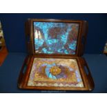 Two Brazilian Trays, the bases both inlaid with butterfly wings, labels verso,