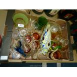 A quantity of glass including End of Day fish, amber glass tumblers, wine glasses etc.