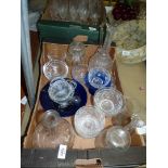 A quantity of glass including a large pressed glass jug, two Fuchsia cut bowls,