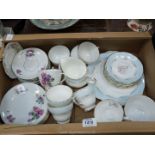 A Duchess part tea set decorated in pink carnations and baby blue border to include;