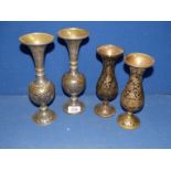 Two pairs of brass and metal vases,