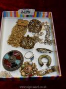 A silver set Agate brooch and two others, silver chain bracelet etc.