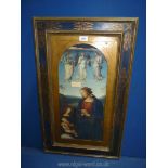 A religious print in decorated blue and gilt frame, 31 1/2'' x 19''.