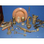 A quantity of brass including car horn, small Davy lamp, two cannons,