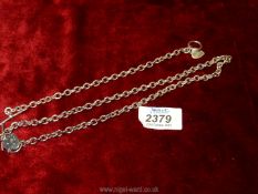 A 925 silver rope Chain with padlock and a matching Bracelet, 55 gms.