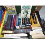 A box of books: Tom Kratman novels, aircraft books, Paolini Brisinger etc.