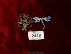 Two silver brooches in the form of a Dragonfly, enamel a/f and marquisette flower also a/f.