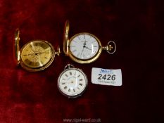 Three pocket watches to include; a Jean Pierre gold tone Quartz with red numerals,