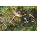 Two cast iron trolley or hut wheels