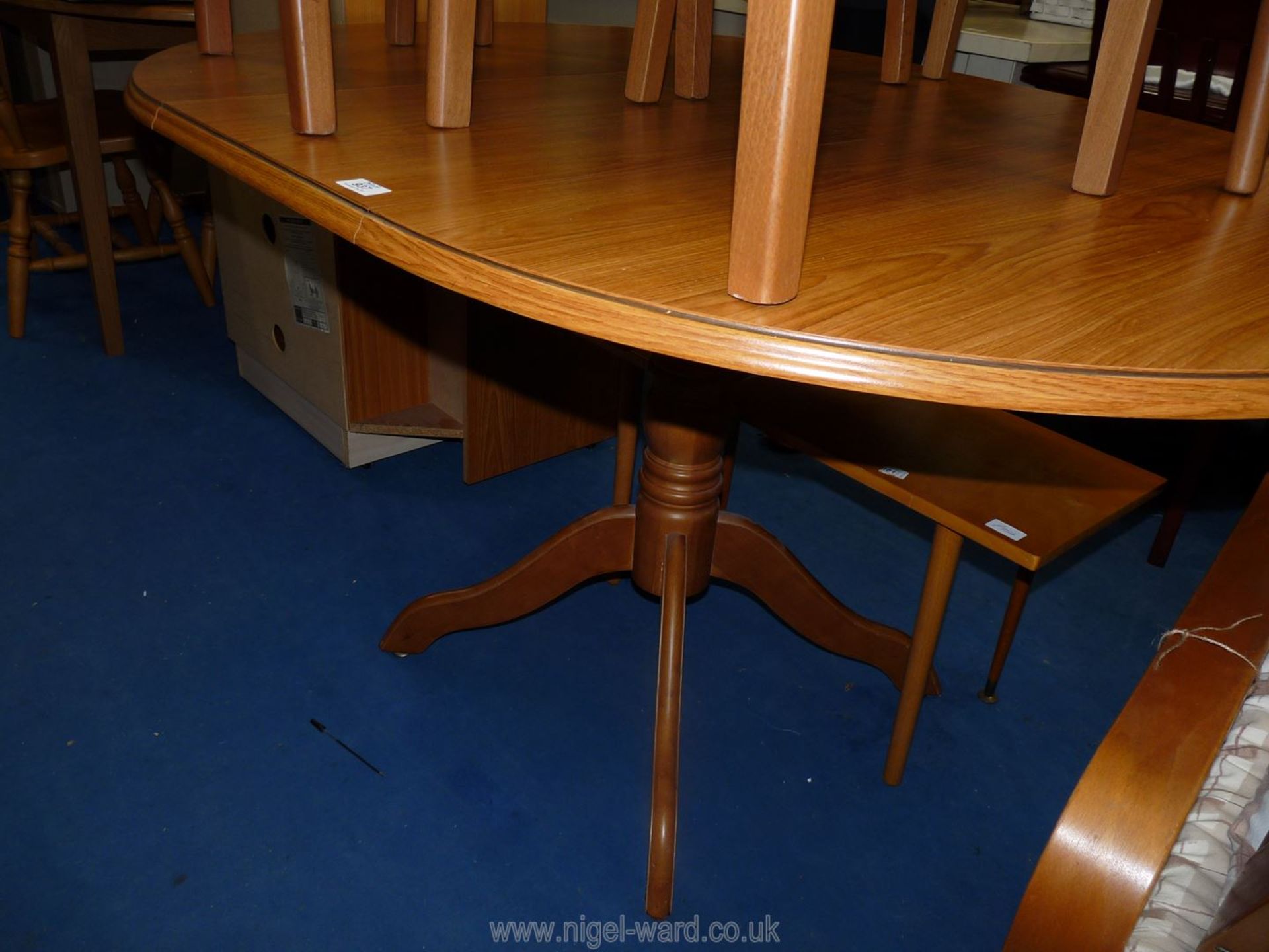 An extending dining table on single pedestal base, 56" long (extended) x 40 1/2" wide x 30" high. - Image 2 of 2