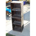 Stained pine shelf unit made from old boxes