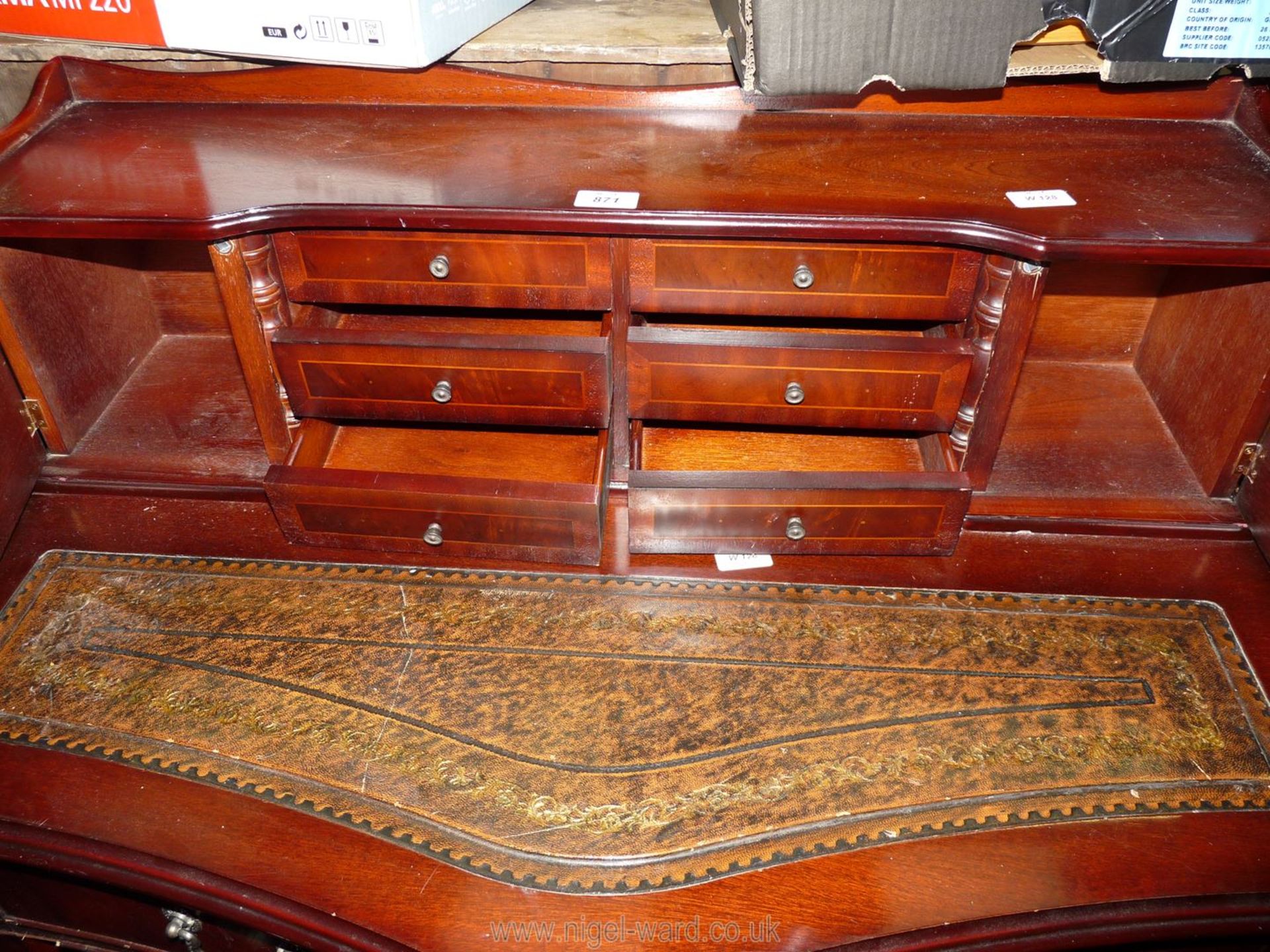 A repro writing desk with tooled leather insert, 36" wide x 40" high x 19" deep. - Image 2 of 2