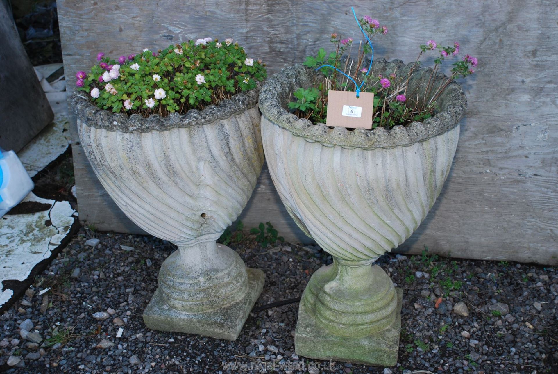 Pair of concrete garden Urns,