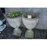 Pair of concrete garden Urns,