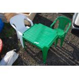 Child's plastic table and two chairs