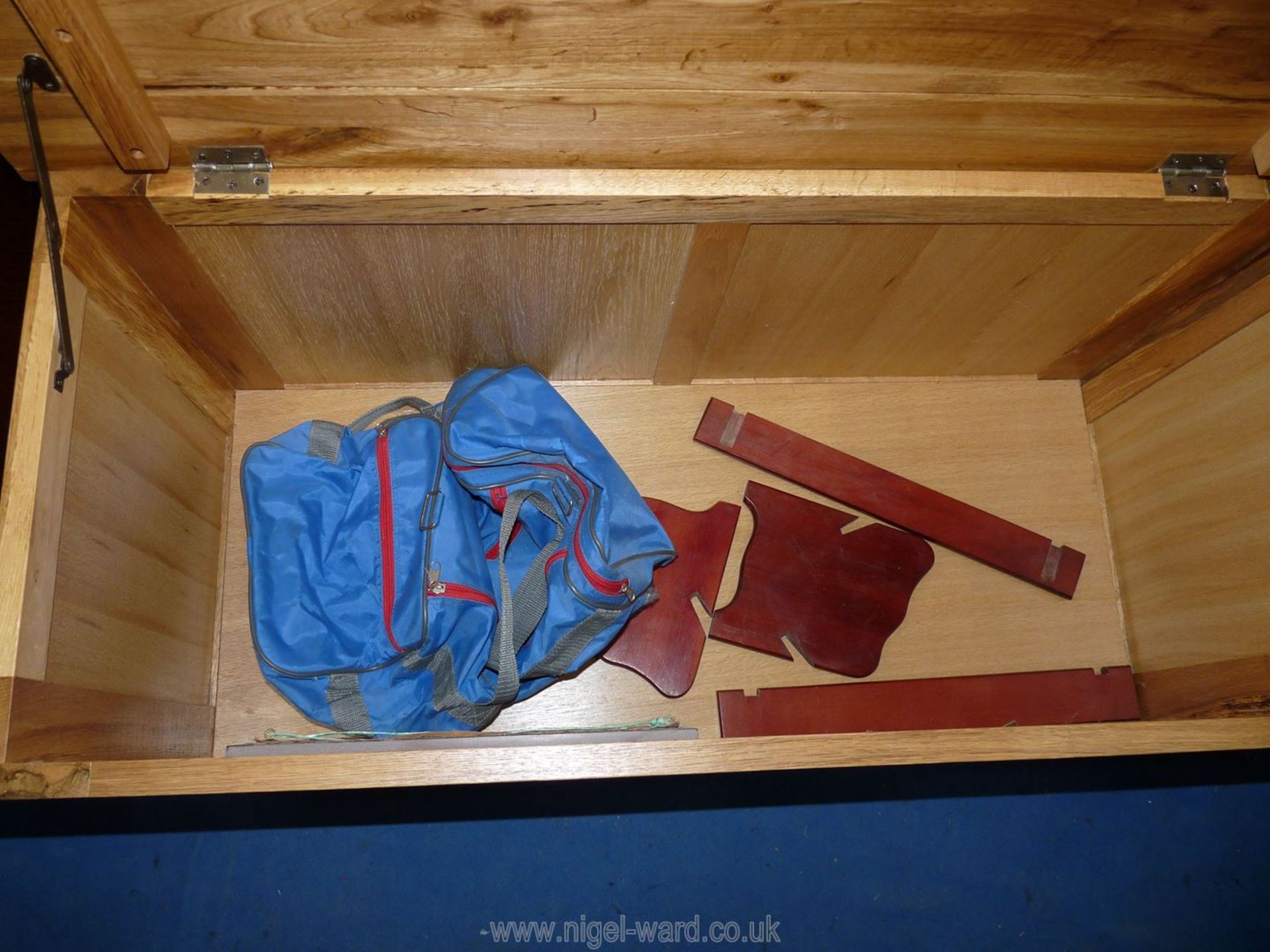 A light oak effect blanket box and contents, 39 1/2" wide x 18" deep x 19 1/2" high. - Image 2 of 2