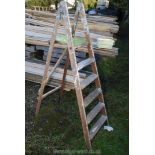 Five rung set of wooden stepladder