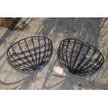 Pair of plastic coated metal wall hanging planters