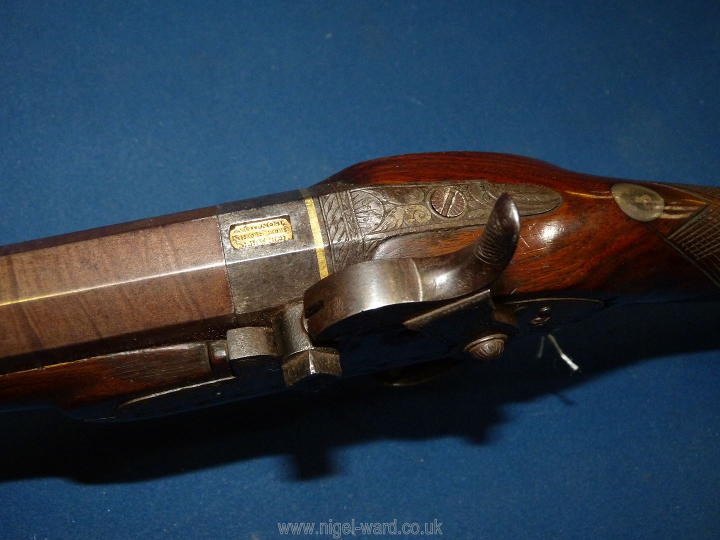 A Percussion cap single barrel sporting gun, the 30'' long Damascus barrel, 18mm calibre by ''Clark, - Image 13 of 18