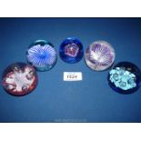 Five small Caithness paperweights to include; red mini moonflower, mini moon flower,