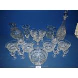 A quantity of glass including four heavy Webb crystal bowls in lattice cut design,
