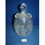 A large cut glass biscuit barrel marked 'Langland Bay Golf Club, Peel Cup Winner 2002', 11'' tall.