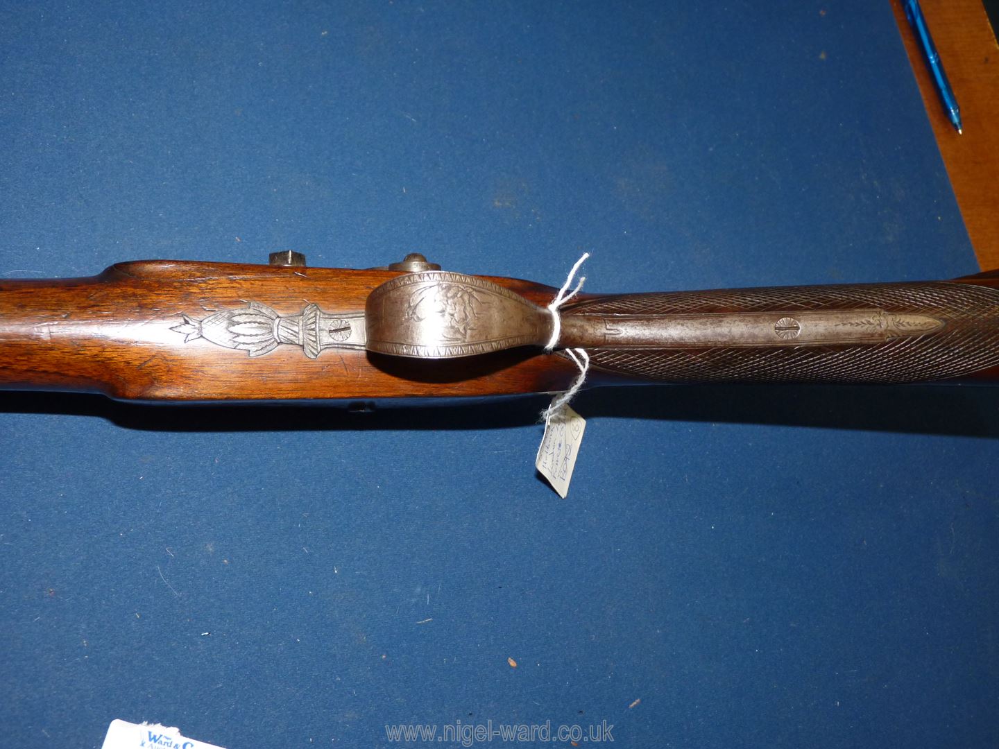 A Percussion cap single barrel sporting gun, the 30'' long Damascus barrel, 18mm calibre by ''Clark, - Image 10 of 18