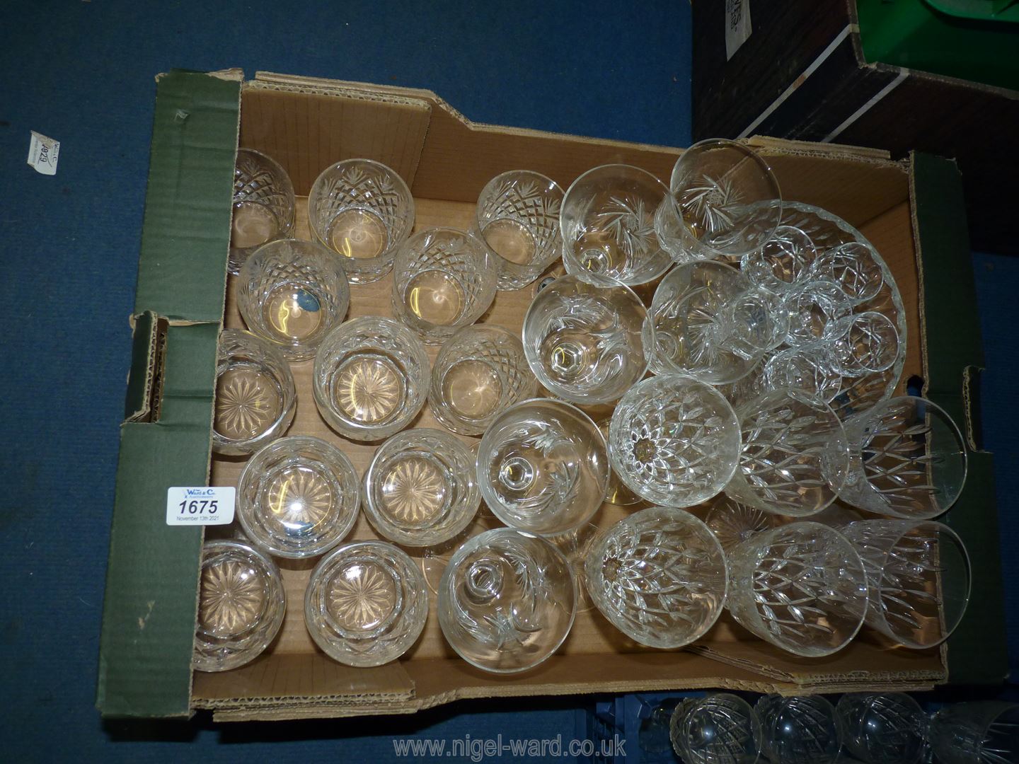 A quantity of glass including tumblers, Bohemia wine glasses, trifle bowl, RCR crystal lady etc.