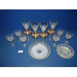 A small quantity of glass including four gold banded glasses, four wine glasses,