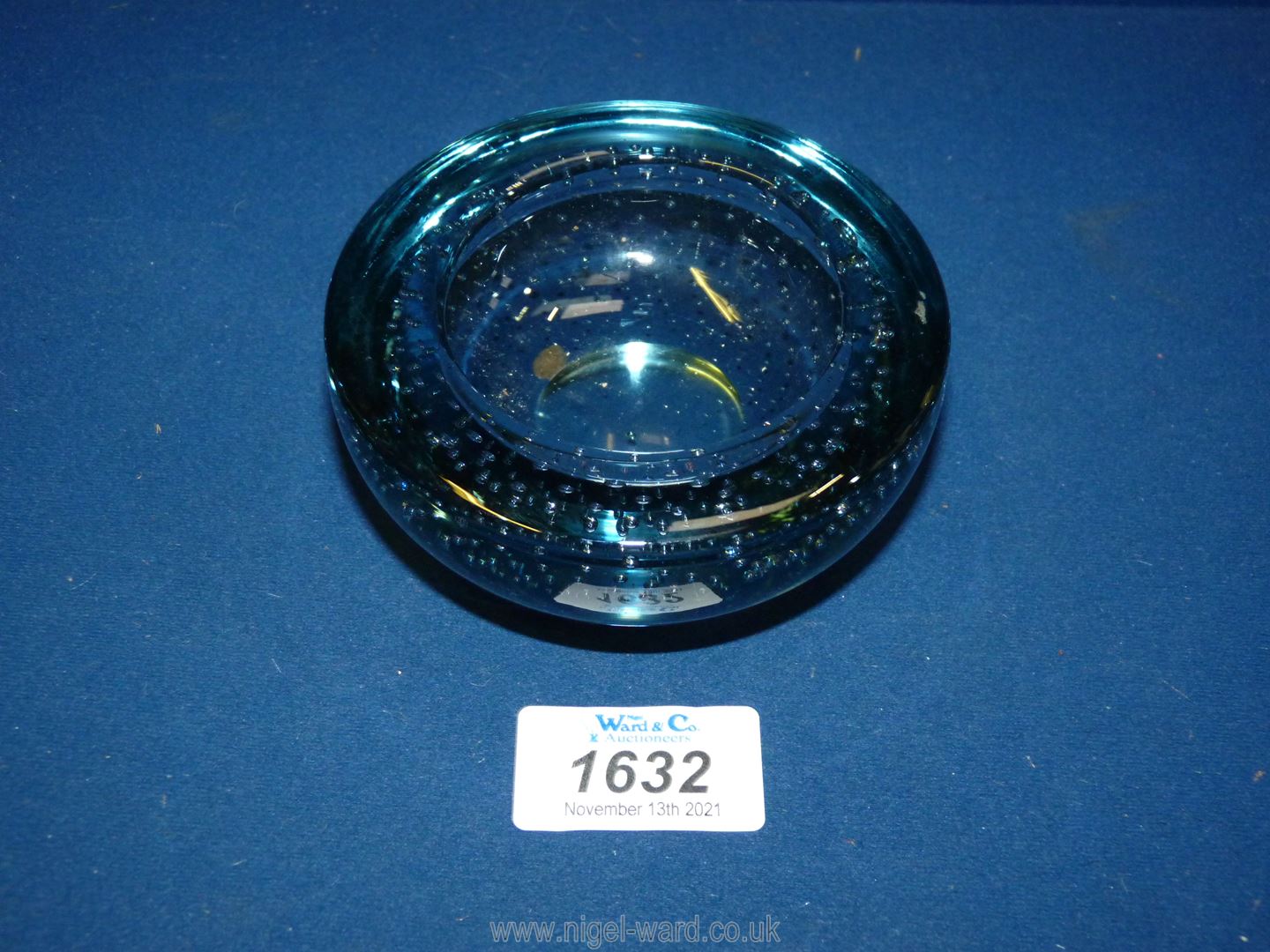 A small Whitefriars blue Bubble glass bowl, 4" diameter.