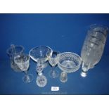A quantity of cut glass including tall Edinburgh glass, water jug, scent bottle with stopper,