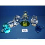 A small quantity of glass figures including Winnie the Pooh on iridescent base,