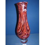 A large Murano hand blown ruby streaked vase in clear glass foot, 16'' tall.