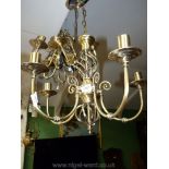 Three metal twin wall lights and matching five branch electrolier.