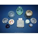 A small quantity of glass dressing table pots and swirl bud vase, pill box etc.