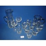A quantity of glass including part lemonade set, wine glasses, tumblers etc.