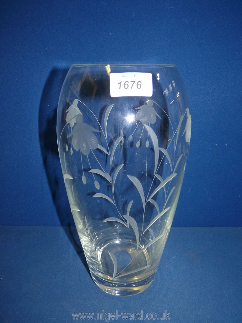 A large Fuchsia etched vase, 11 1/2'' tall.
