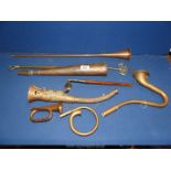 Six various horns including small alpine, barge, hunting and bugle,