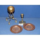 A small quantity of metal including neat globe shaped vase in delicate twisted brass frame,