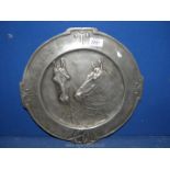 A pewter horses head wall plate, 14 3/4".