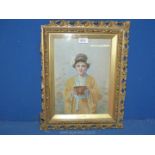 A 19th century Watercolour monogram in ornate frame of Girl in oriental costume, signed LL'96, a/f.