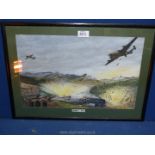 A framed and mounted watercolour 'Halifax's,1943, signed lower right.
