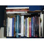 A box of cookbooks: Country House Cookbooks, Gary Rhodes, The Taste of Healthy etc.