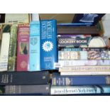 A box of books:Cookery, Dictionaries, James Herriot's Yorkshire,