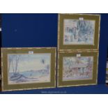 Three bamboo framed Prints: "Westbury Road, Bridgetown, Barbados" and "Hindsbury Road, Bridgetown,