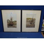 A pair of signed Arthur Haze Aquatints, Warwick Gallery blind stamp, Brixham and Padstow.