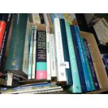 A box of books: Bedside Golf, The Book of Games, Antique Automobiles etc.